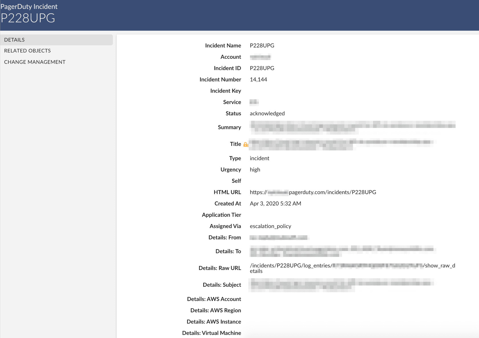 Sample ITIL incident in Cloudaware